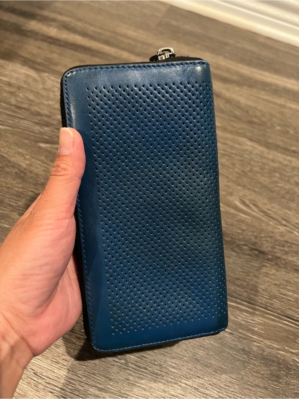 Coach F75222 Zip-Around Perforated Leather Wallet in Blue - Picture 3 of 16